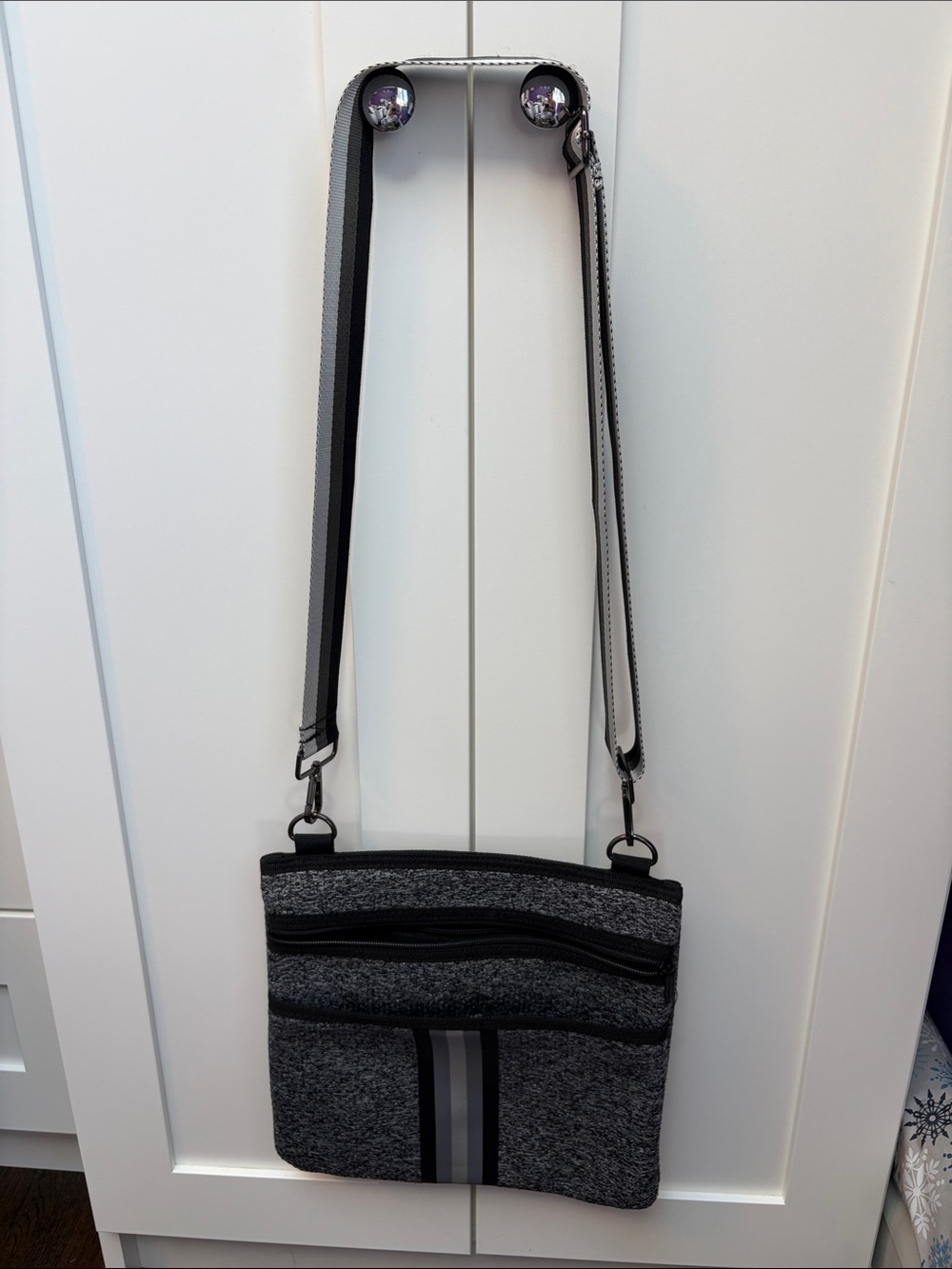HAUTE SHORE Gray Heather Crossbody Messenger with Stripe Detail